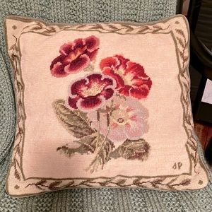 Beautiful Vintage Handcrafted Needlepoint Cottage Floral Design Pillow